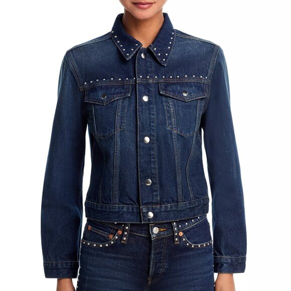 350$ RE/DONE Baby Snap Denim Trucker Jacket Long Sleeves Size XS Faded Rider - Picture 3 of 5